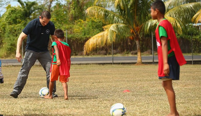 David Grevemberg, the Commonwealth Games Federation's chief executive, plays football during the 2015 Commonwealth Youth Games in Samoa. He has more nifty footwork to do as the CGF considers a range of potential replacements for Durban as hosts of the 2022 Games ©Getty Images