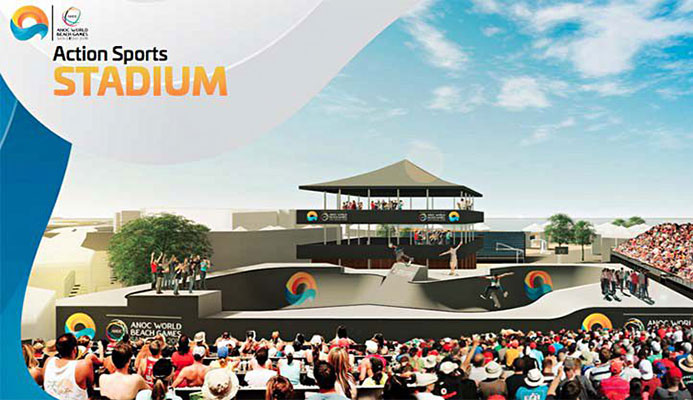 An artist rendering of the skate and BMX parks. Image courtesy of ANOC World Beach Games