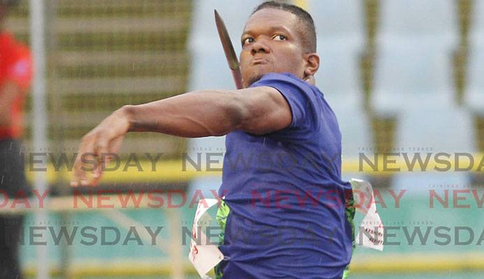 Keshorn Walcott throws the javelin on Saturday at the 2019 NGC/NAAA National Open Championships, at the Hasely Crawford Stadium, Mucurapo. PHOTO BY ANGELO MARCELLE