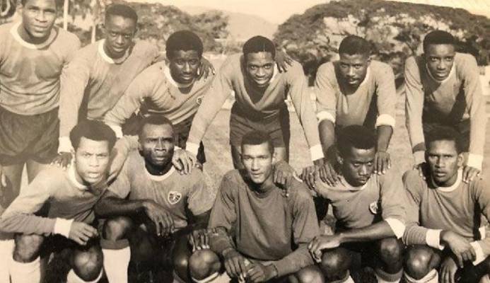 WHEN FOOTBALL RULED: The Paragon team that defeated Malvern on the St Mary’s College ground for the Port of Spain Cup in 1968. At centre, front row, is goalie Gerald Figeroux. Gally Cummings is third from left, back row.