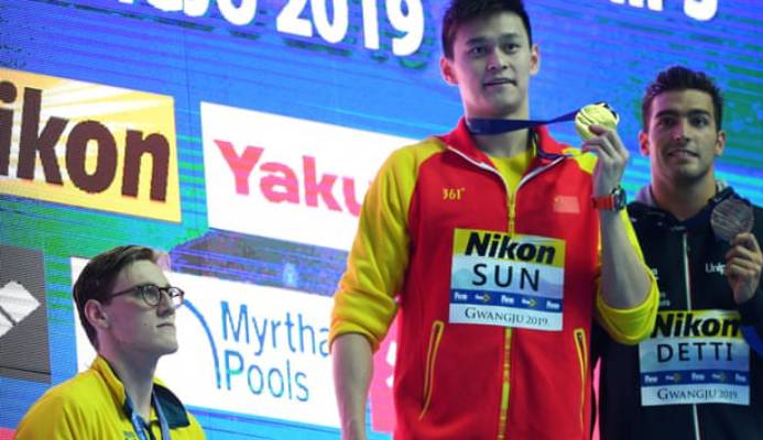  Australia’s Mack Horton protested against China’s Sun Yang at last year’s swimming world championships. Photograph: Quinn Rooney/Getty Images