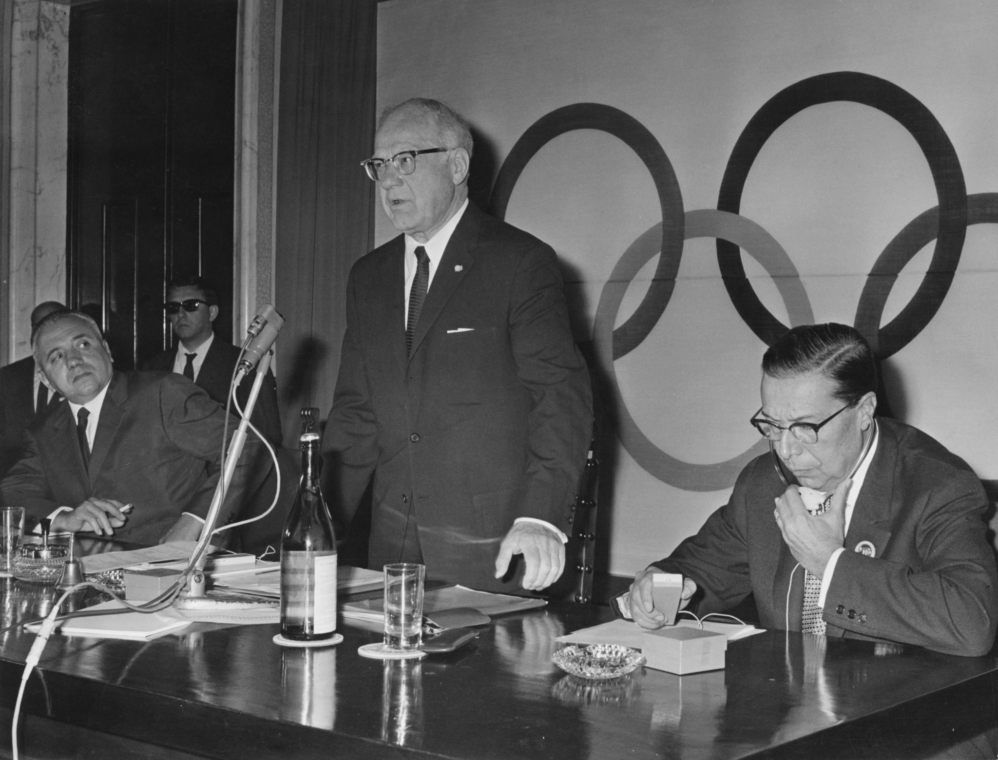Avery Brundage (standing) was IOC President at the time that lifetime bans were issued to Matthews and Collett ©Getty Images