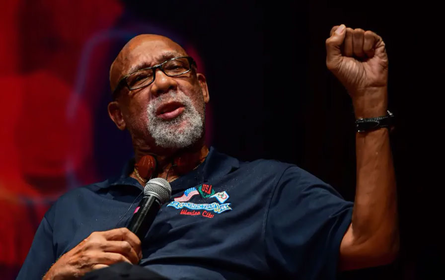 John Carlos at a conference at the National University in Mexico City, on September 24, 2018. (Ronaldo Schemidt / AFP / Getty)