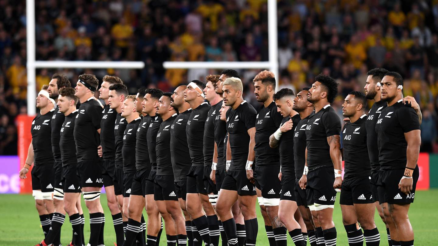All Blacks players during the national anthem. Photo / Photosport