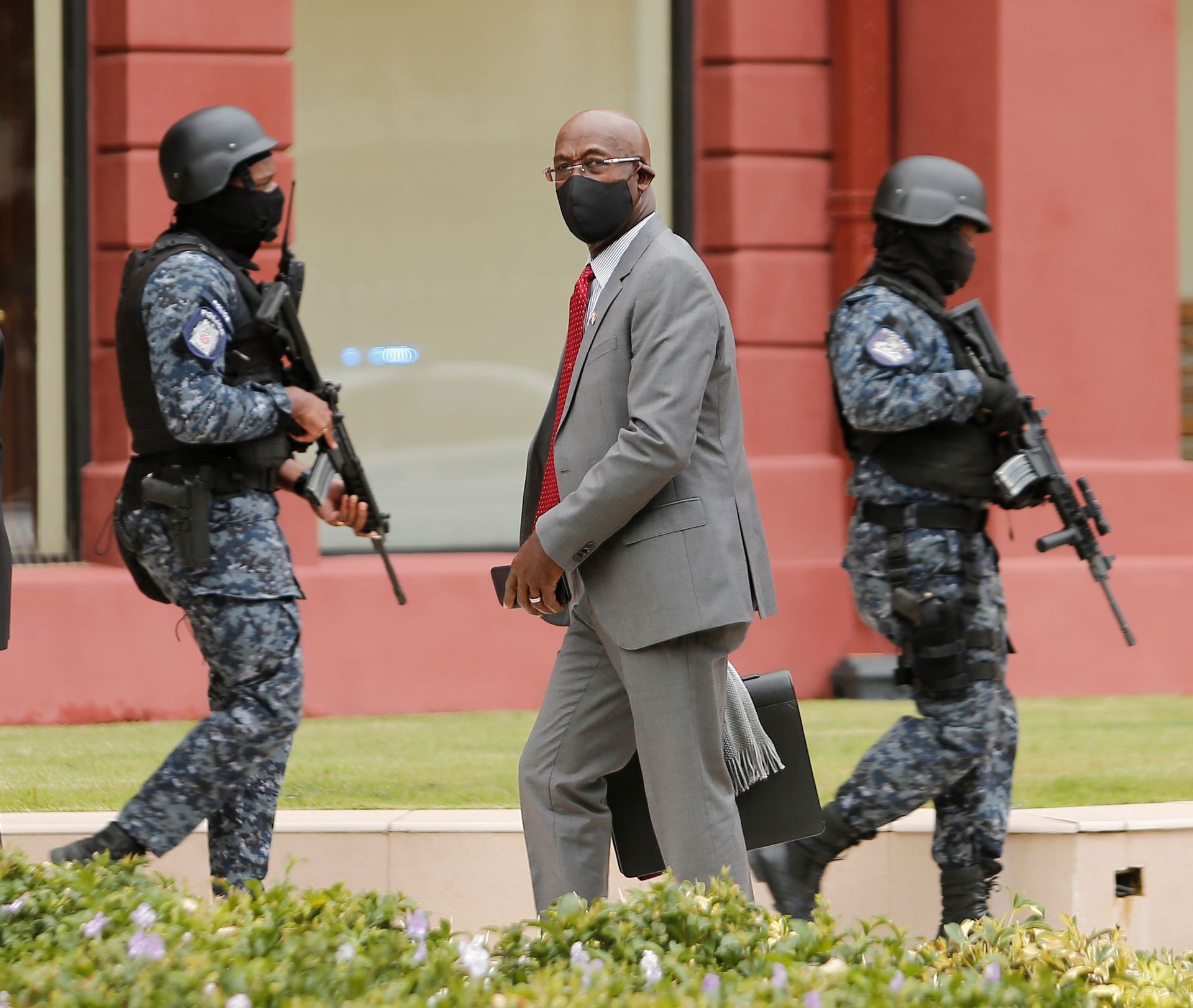 Prime Minister Dr Keith Rowley arrives at the Red House to attend Parliament for the reading of the budget.  ABRAHAM DIAZ