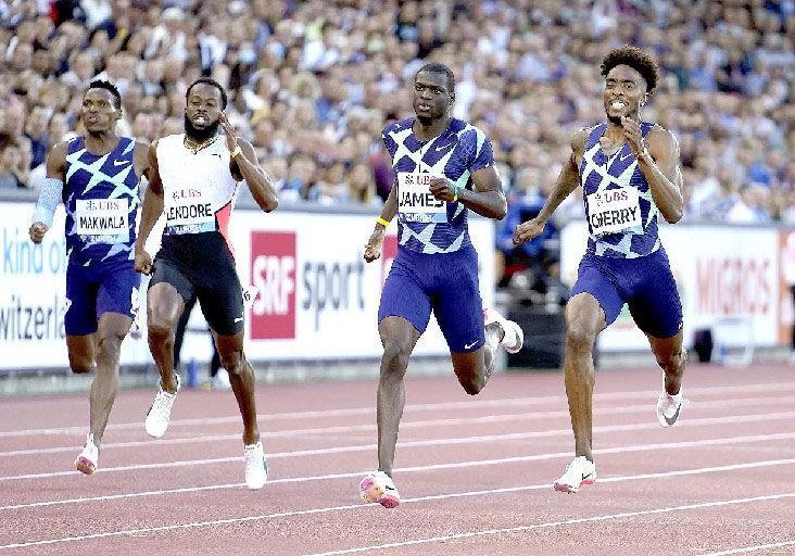 LAST BIG RACE: Trinidad and Tobago quarter-miler Deon Lendore, second from left, en route to Men’s 400 metres bronze at the Wanda Diamond League final in Zurich, Switzerland, last September. American Michael Cherry, right, won the race, with second spot going to Grenada’s Kirani James, second from right. Botswana’s Isaac Makwala, left, finished sixth. —Photo courtesy WANDA DIAMOND LEAGUE