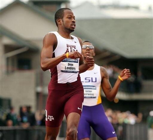 FLASHBACK: Texas A&M’s Deon Lendore, left, wins the Men’s 400 metres ahead of third place finisher, LSU’s Vernon Norwood, at the NCAA Outdoor Track and Field Championships at Hayward Field in Eugene, Oregon, USA, in 2014. —Photo: AP