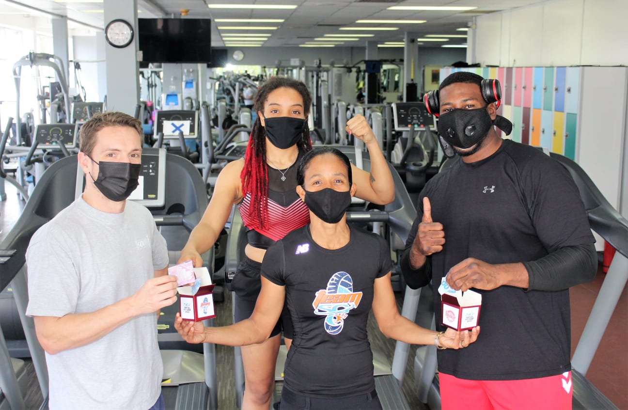 From Left to Right: Ben Hughes (boxing/strength and conditioning coach), Boxers for TnT Tianna Guy, Nigel Paul and Simone Gonzales Fitness Trainer launches her donation drive 2022 for the TTOC Athlete Welfare and Preparation Fund.