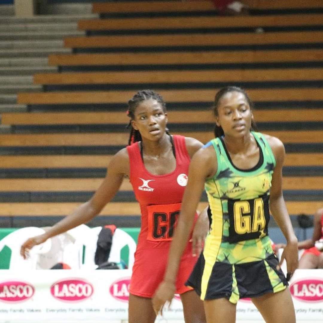 T&T goal-defence Aniecia Baptiste in action against Jamaica during the opening clash of a three-match series at the National Indoor Sports Centre in Kingston, Jamaica in October 2021. T&T fell to a 71-22 defeat. (Courtesy Netball Jamaica)  Netball Jamaica