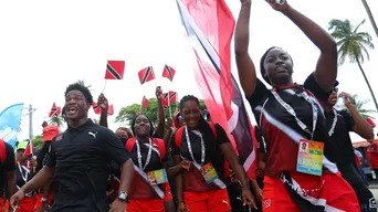 Trinidad and Tobago's athletes celebrate at the 2023 Commonwealth Youth Games closing ceremony at Pigeon Point, Tobago. (Commonwealth Youth Games) (Image obtained at tt.loopnews.com)